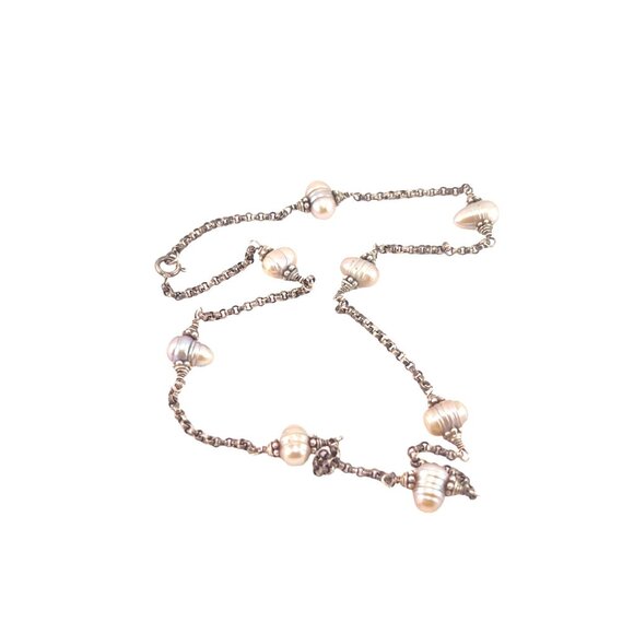 Elegant Sterling Silver Cultured Freshwater Pearl Necklace 16 inch Handcrafted - Picture 2 of 9